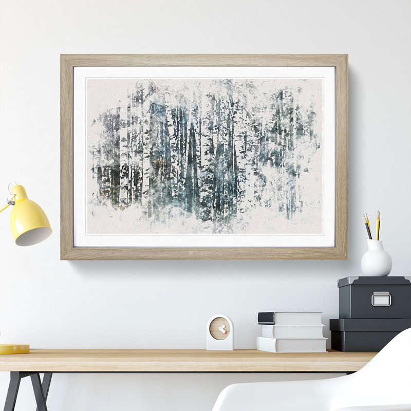 A Birch Tree Forest - Picture Frame Painting Print, 24cm H x 33cm W x 2cm D, Oak Framed