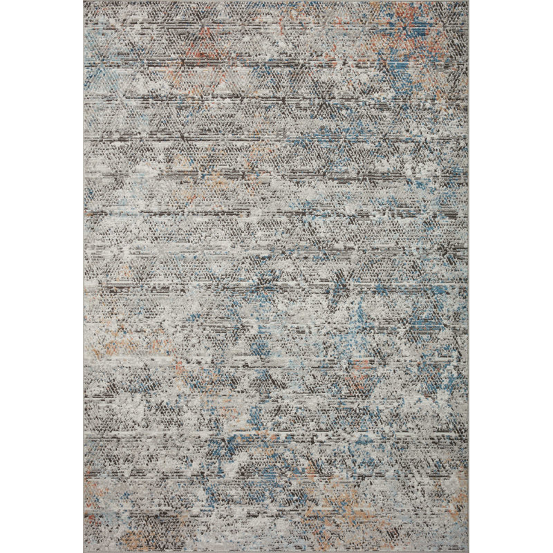 Tapis gris à motif géométrique Mcglothin, Rectangle 6 pi 7 po x 9 pi 2 po