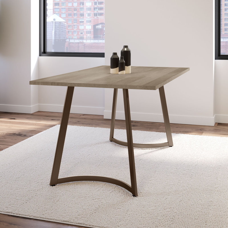 Table de salle à manger l 36 po x L 60 po, Plateau beige clair / base bronze
