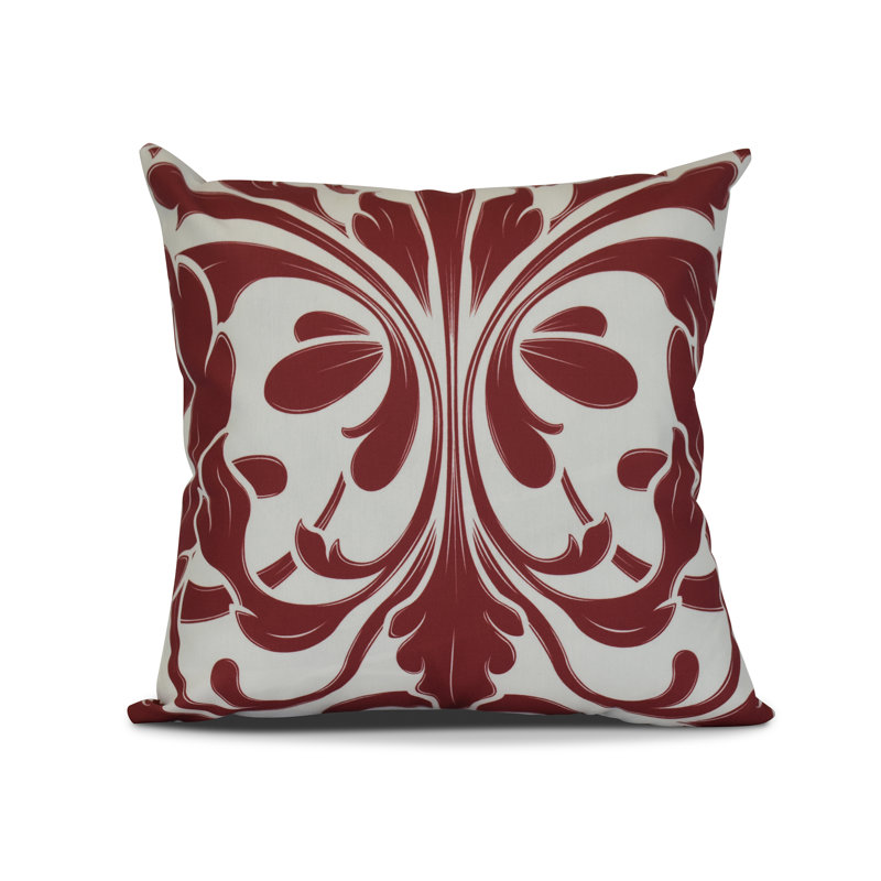 Tropical Resort Damask Reversible Throw Pillow, 16" x 16", Red Floral