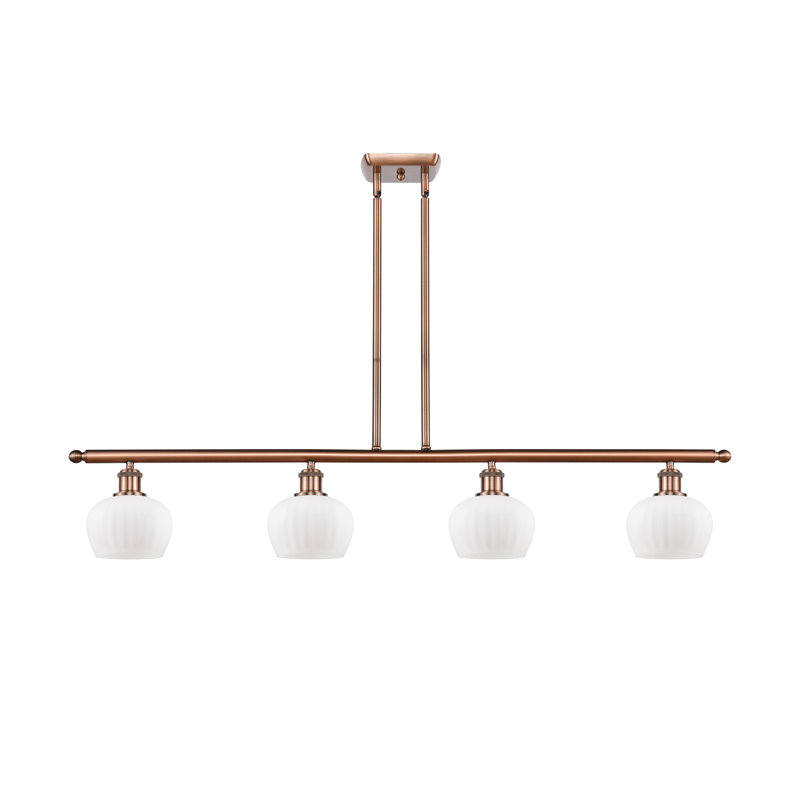 Luminaire suspendu linéaire à 4 lumières pour îlot de cuisine Lyman, Ampoule non incluse, Cuivre antique, Blanc mat
