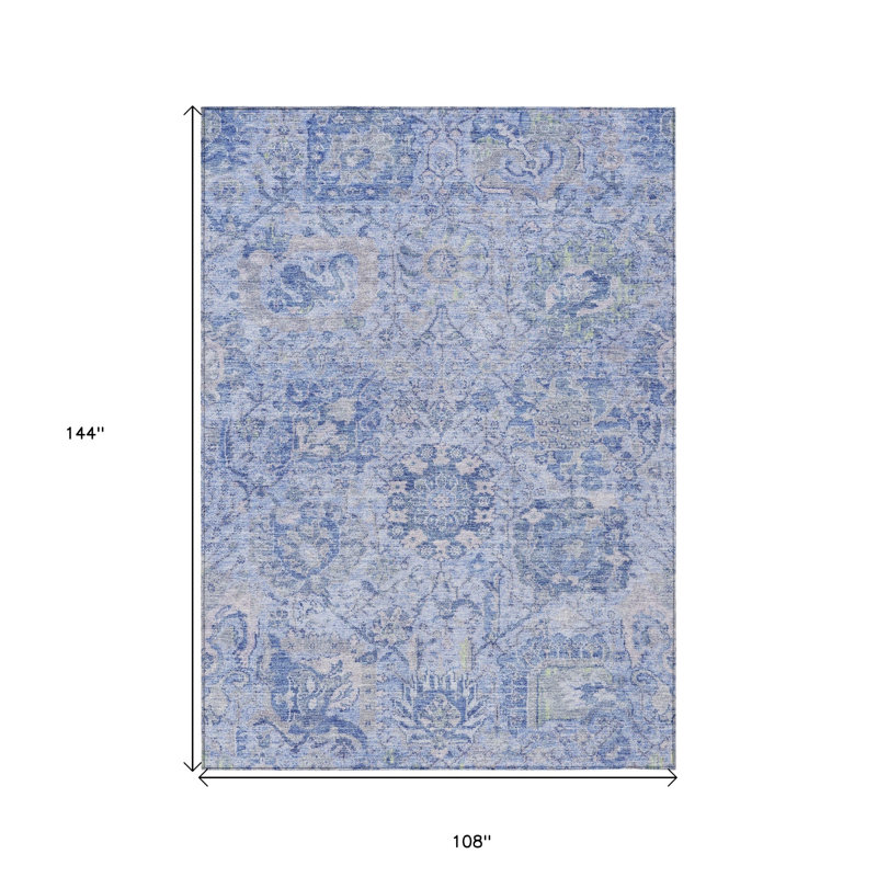 Tapis lavable intérieur / extérieur ivoire et gris 9 pi x 12 pi bleu ciel