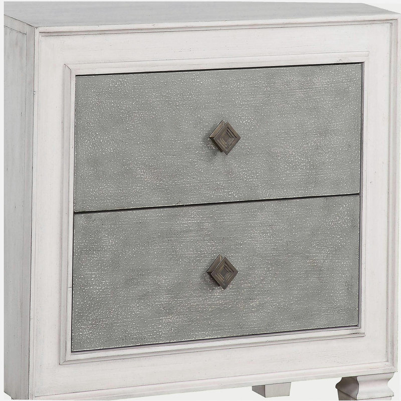 Table de chevet 2 tiroirs gris rustique et blanc vieilli