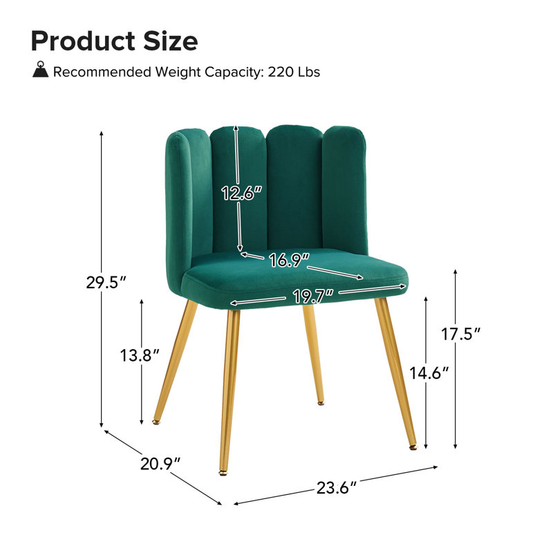 Crain 23.6" Wide Side Chair with Tufted Back, Green Polyester