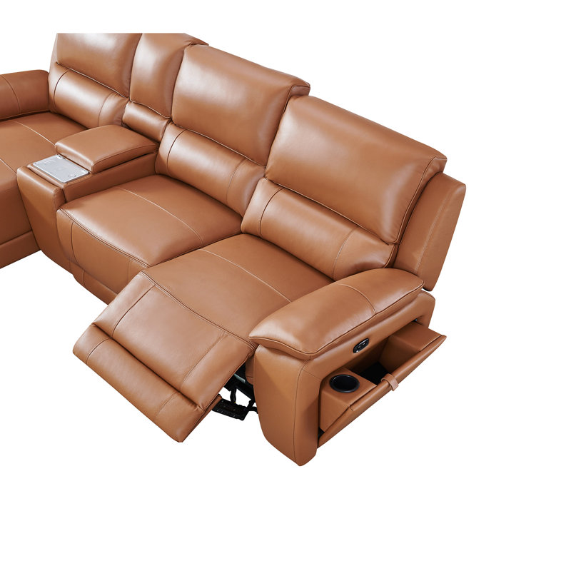 Carrabelle Leather Power Recliner Console,USB Port, Left Hand Facing, Adobe Genuine Leather