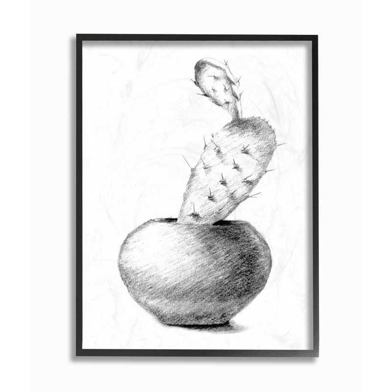 « cactus graphite drawing », reproduction de dessin, H 20 po x l 16 po x P 1,5 po, Giclée encadrée noir minuit