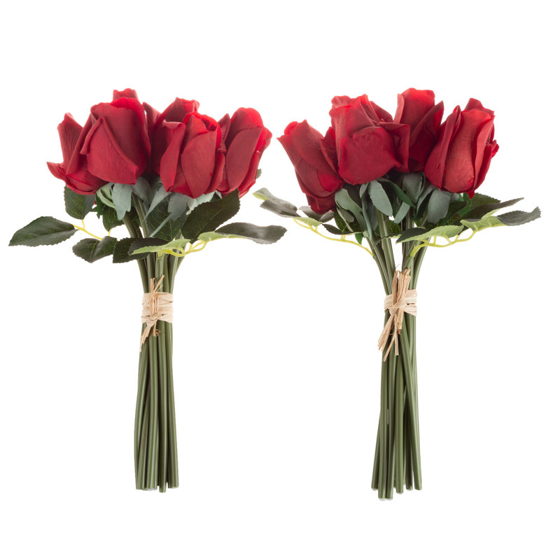 Rose Artificial Flowers - 24Pc Real Touch 11.5-Inch Fake Flower Set with Stems, Red