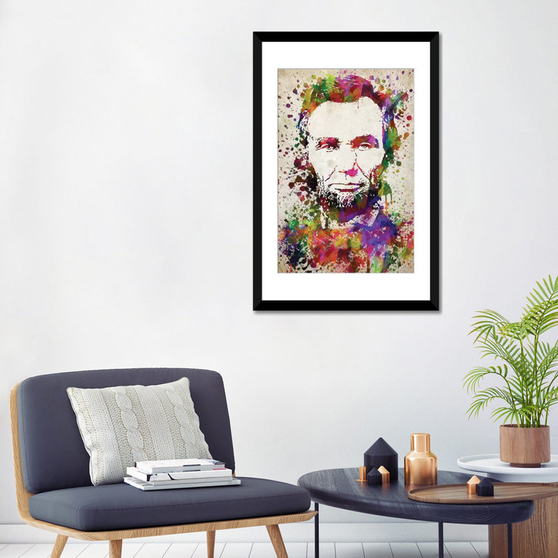 « abraham lincoln », impression sur toile, H 32 po x l 24 po x P 1 po, Papier d'art encadré noir, Blanc