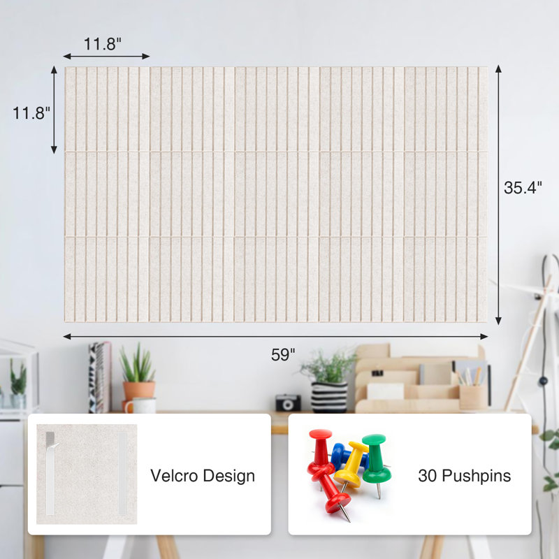 Babillard en feutre 59 "x 36" (paquet de 15 tuiles) avec 30 punaises - tableau d'affichage en liège pour bureau, maison, école