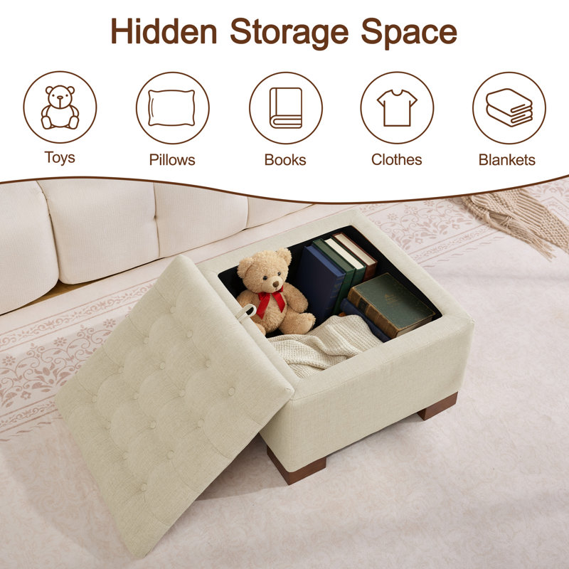 Repose-pieds de rangement carré capitonné de 23,2 po de largeur, 16.9" H x 23.2" W x 23.2" D, Kaki