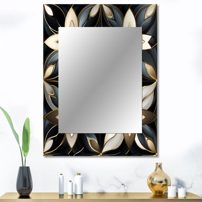 Westbrooke Black And Gold Marble Mosaic Flowers Dimensions - Geometric  Decorative Mirror, Modern Wall Mirror, Printed Metal Art