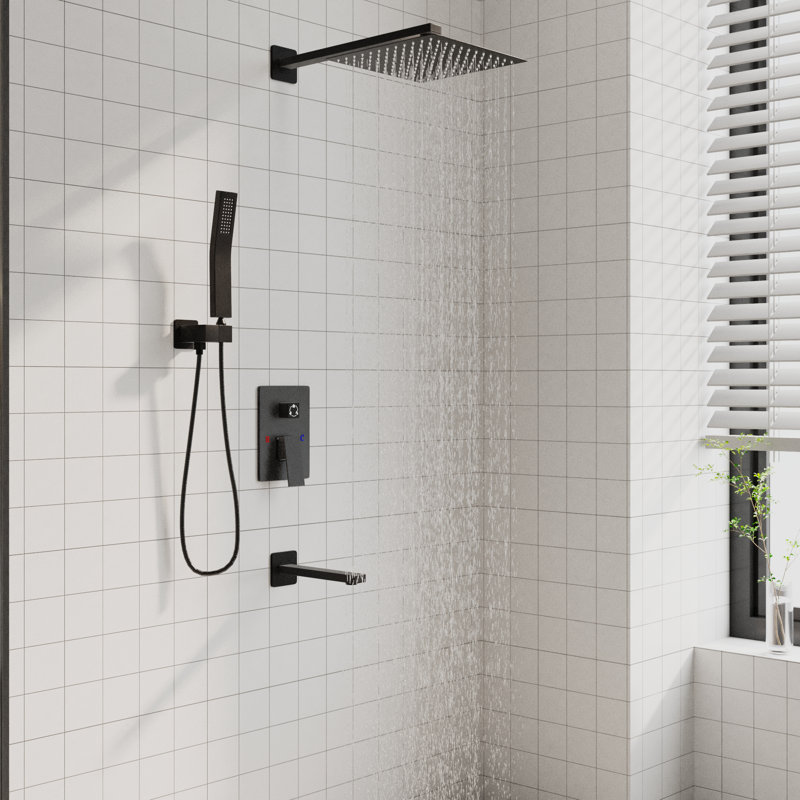 Douche mélangeuse noire dissimulée avec pomme de douche carrée et douchette combinée