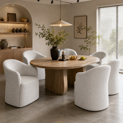 Chaises de salle à manger rembourrées avec roulettes, ensemble de 2 fauteuils demi-tonneau rond entièrement assemblés, fauteuil d'appoint en bois massif pour le salon de la salle à manger