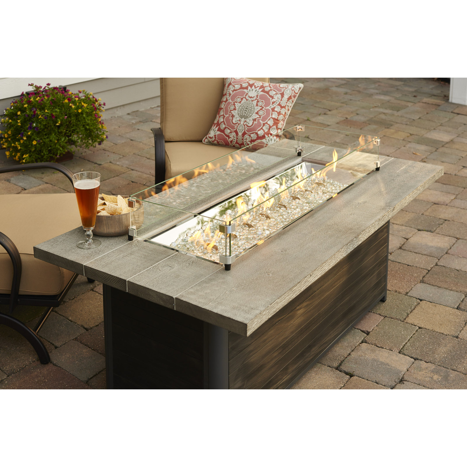 Cedar Ridge 23" H x 61" W Concrete Propane Outdoor Fire Pit Table with Lid