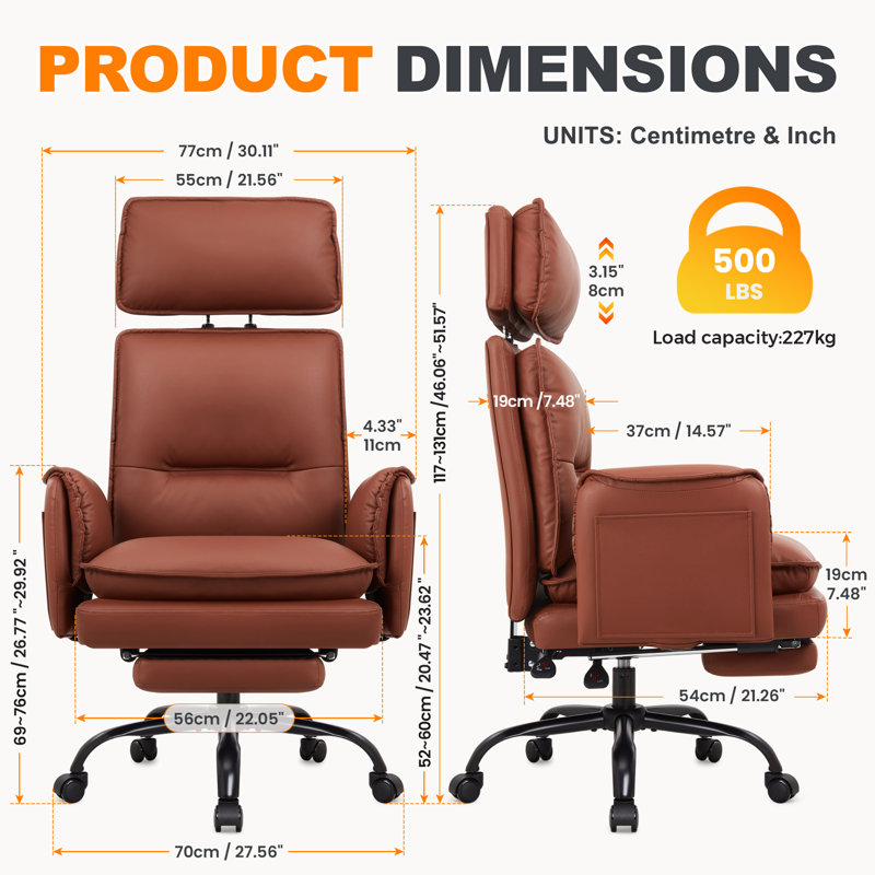 Office Chair with Headrest, Brown