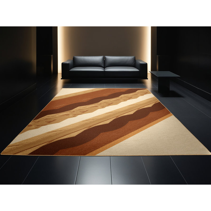 Machine Washable Takengon Battle Ropes Training Modern & Contemporary Geometric Rug in Brown – LightBrown Binding, 8x10
