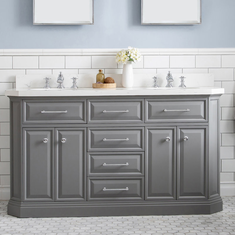 Palace 60'' W Double Vanity, Cashmere Gray, Stainless Steel