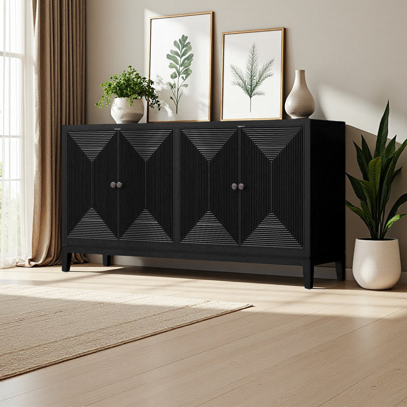 Buffet élégant avec rangement à lignes verticales, Noir