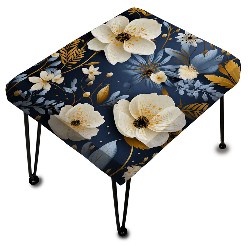Blue And White Plants Tranquility - Floral Rectangle Ottoman