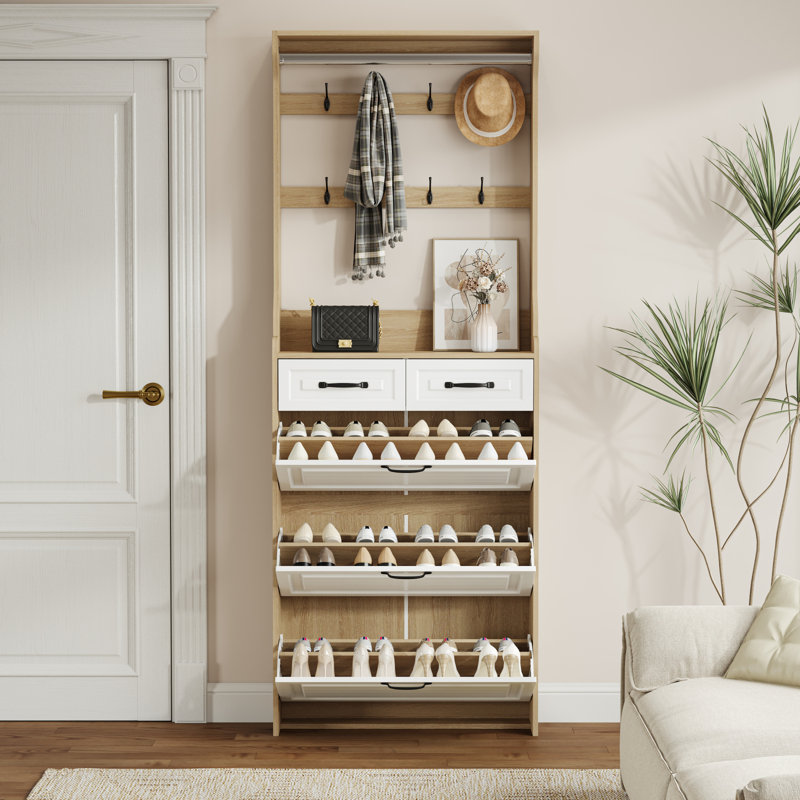 Armoire à chaussures avec 3 portes et 2 tiroirs de couleur New Oak
