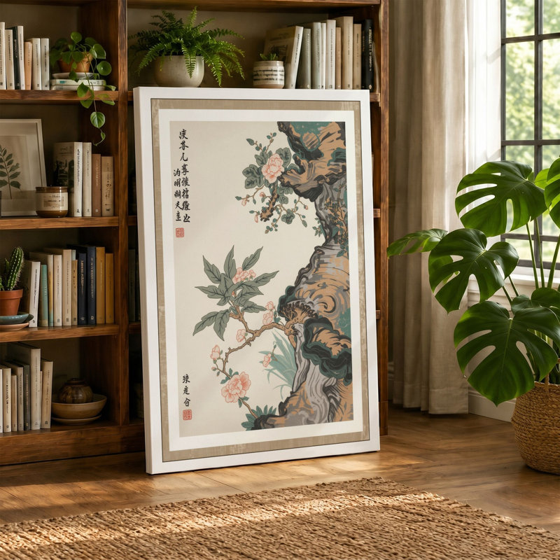 Branches in Bloom Japandi - Wrapped Canvas, 24x16 - 61.0 x 40.6 cm, Cream Border