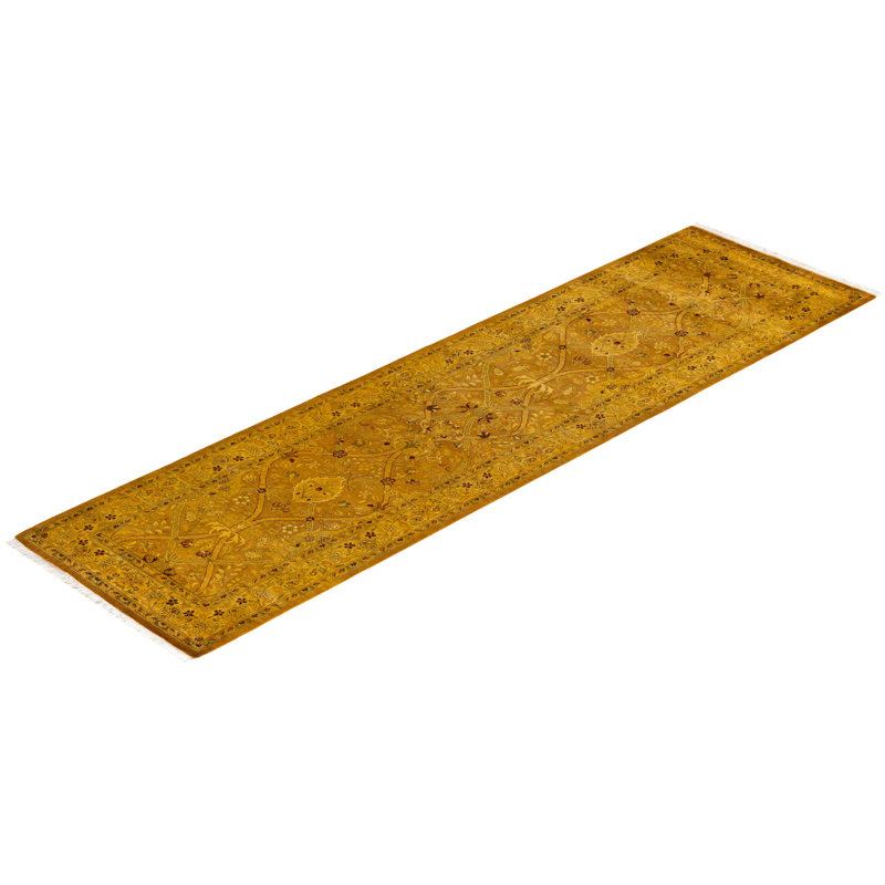 Hand-Knotted Yellow Wool Runner Rug 2' 6" x 9' 5"