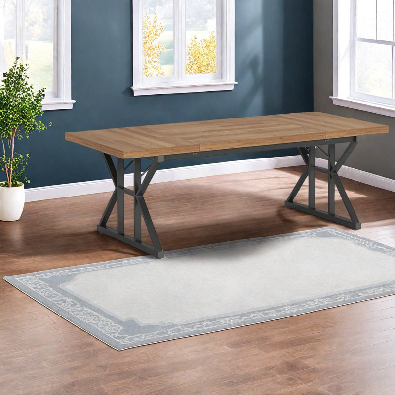 Table de salle à manger en métal et bois durable, style industriel spacieux pour la maison