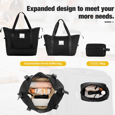 Bagage extensible léger 3 pièces avec sac de voyage - serrure de sécurité, roues pivotantes, sac d'épaule noir