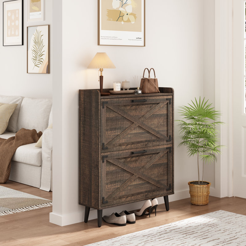 Armoire de rangement pour chaussures Chea avec tablettes réglables, Brun rustique, 2