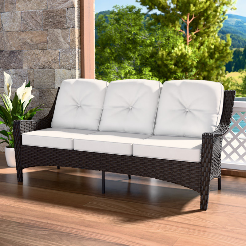 Wicker Outdoor Patio Sofa with Cushion, Beige