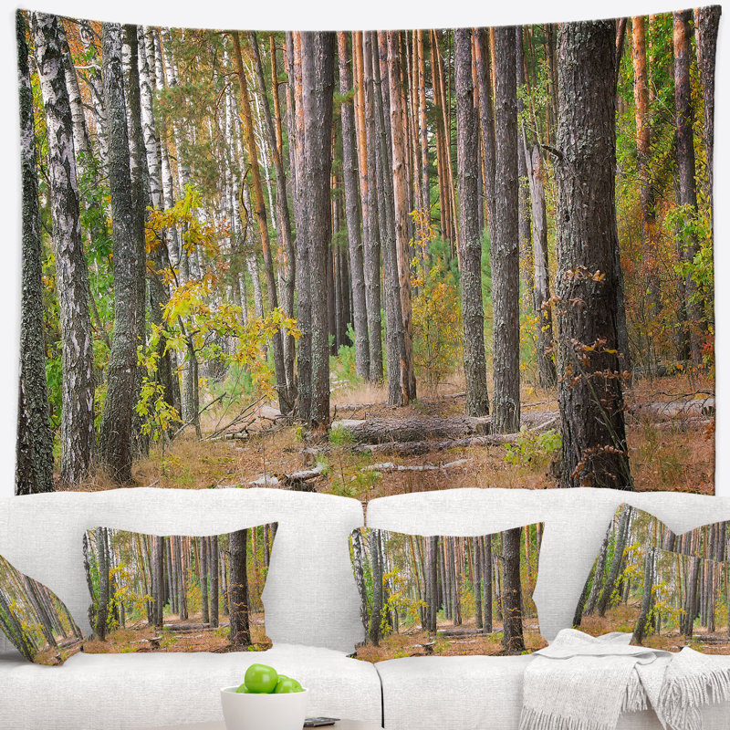 Tapisserie verte forêt d'automne avec bois épais, H 78 po x l 92 po