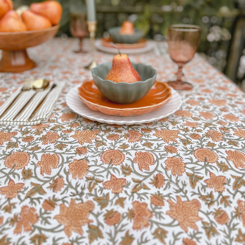 Handcrafted Floral Tablecloth, 72" W x 135" L