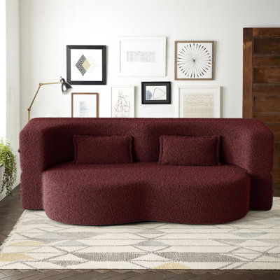 Modern Minimalist Compressed Upholstered Convertible Two-Seater Sofa Bed with 2 Pillows