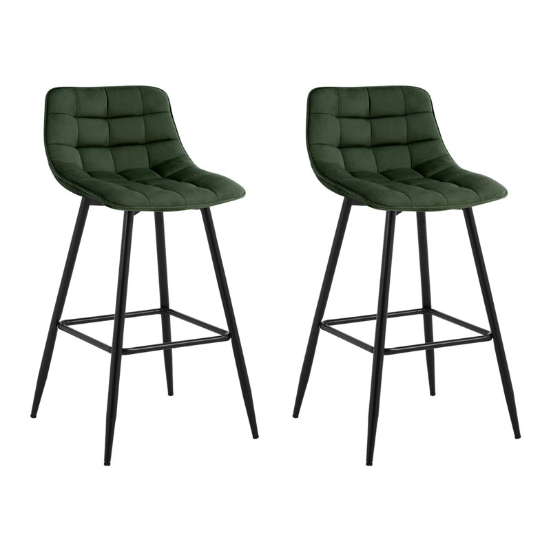 Heyman Upholstered and Velvet Bar Stool with Iron Frame, Dark Green, 4