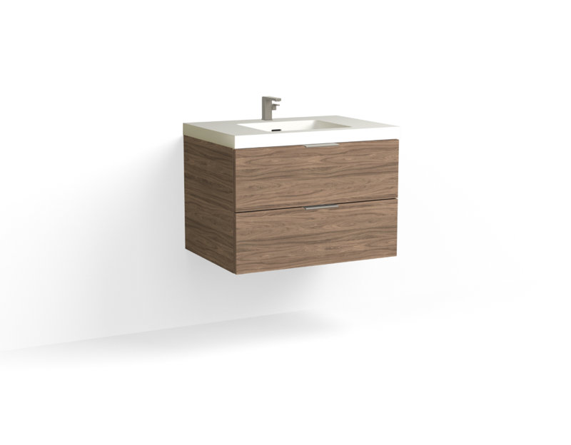 Avila 30" W Wall Mounted Single Bathroom Vanity, Gloss White/Single, Biondo, Satin Nickel