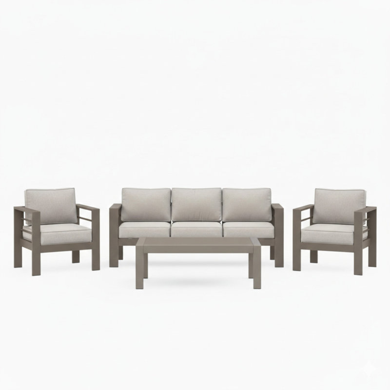 Ensemble de meubles de patio en métal 4 pièces toutes saisons, Beige, Beige