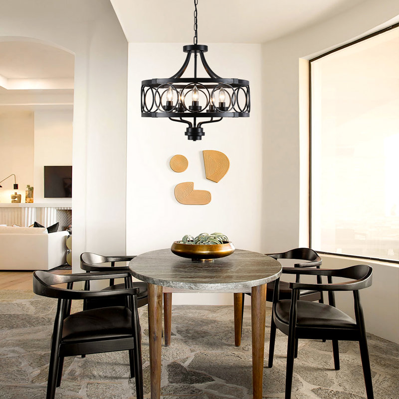 5 - Light 20" Dimmable Farmhouse  Chandelier Ceiling Lights, Matte Black