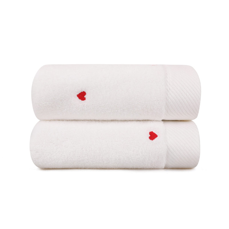Cotton Midweight Hand Towel, White/Red