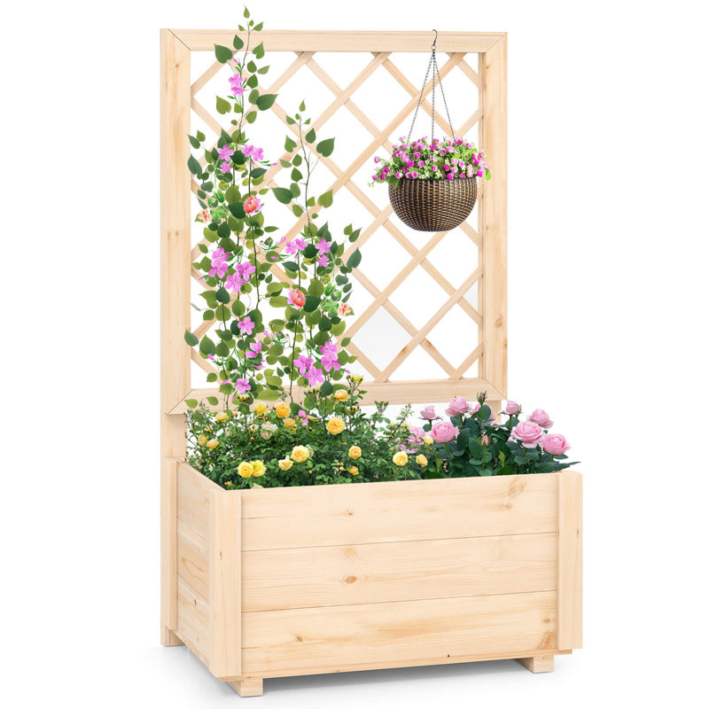 1 lit de jardin surélevé en bois de 40 po avec treillis pour vignes grimpantes, 1