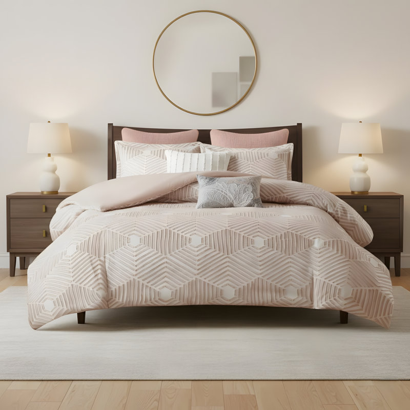 Ensemble d'édredon en coton jacquard 3 pièces, Queen Comforter + 2 Standard Shams