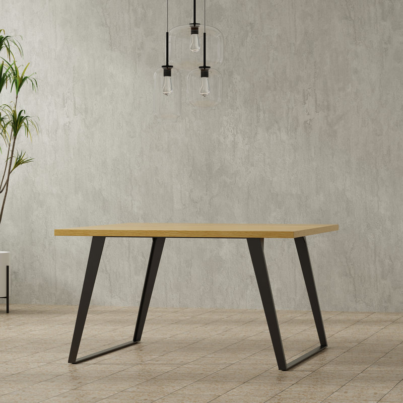 Table de salle à manger Lowry, style industriel moderne avec pieds en métal, 8 places, Contreplaqué de chêne