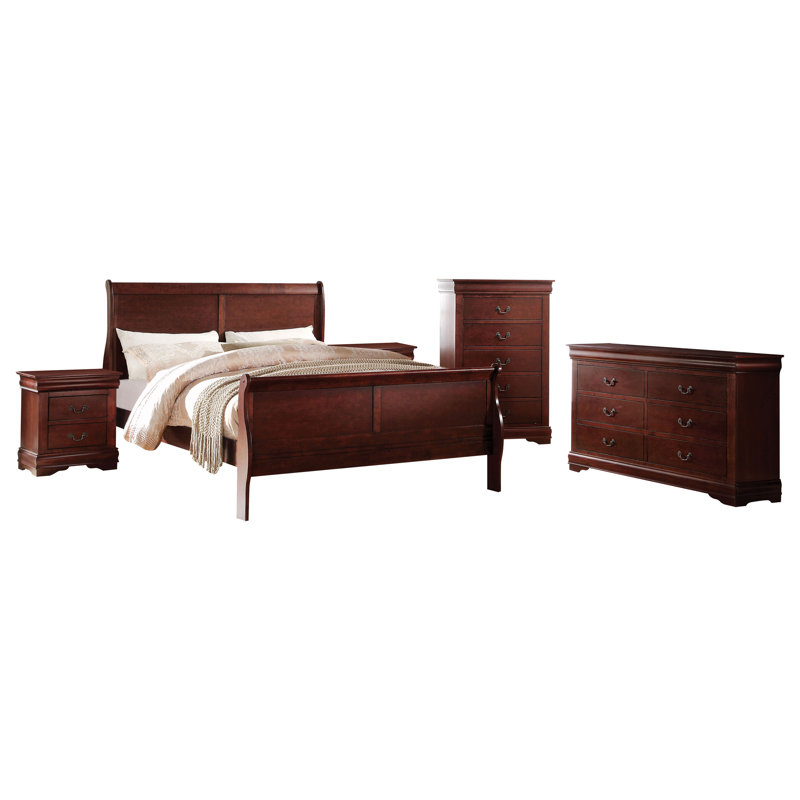 Ensemble de chambre à coucher Engstrom, Cerisier, Très grand, 3 pièces : 2 table de chevet, 1 lit