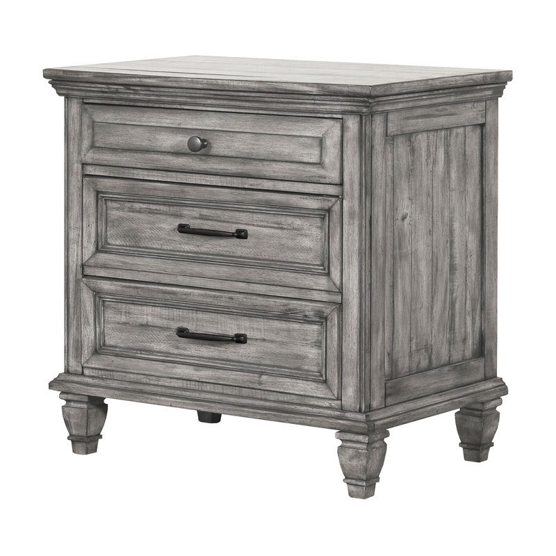 Table de chevet 3 tiroirs gris vieilli