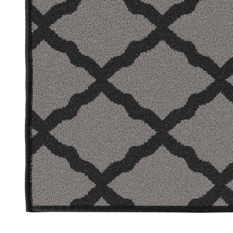 Glamour  Non-Slip Moroccan Trellis Area Rug For Living Room, Hallway Runner, Entryway Rug, Gray/Black, 1'8" x 4'11"