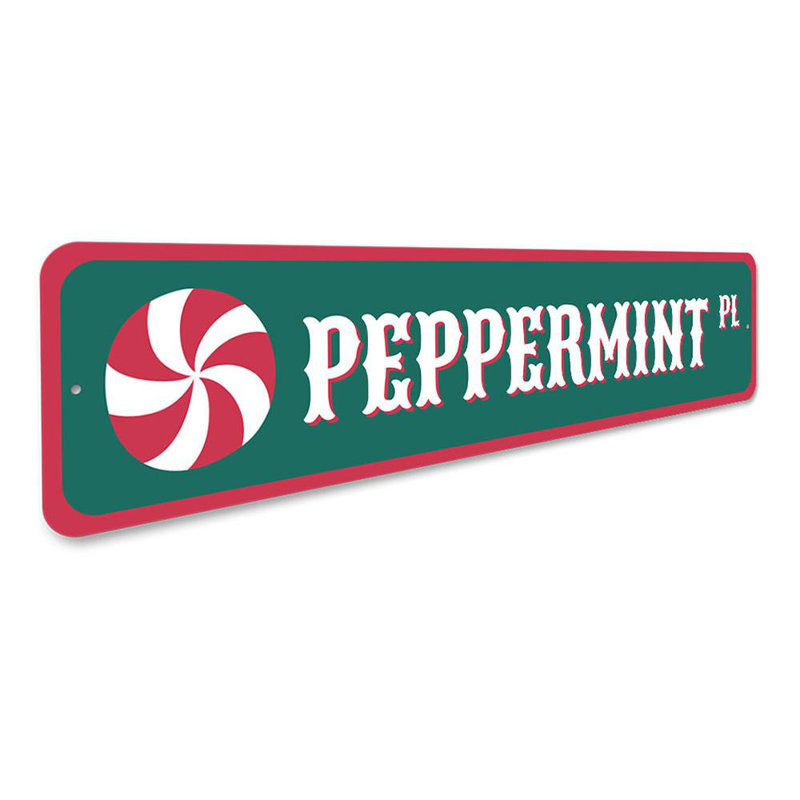 Plaque en aluminium «Peppermint Place Christmas», H 6 po x l 24 po x P 0,06 po