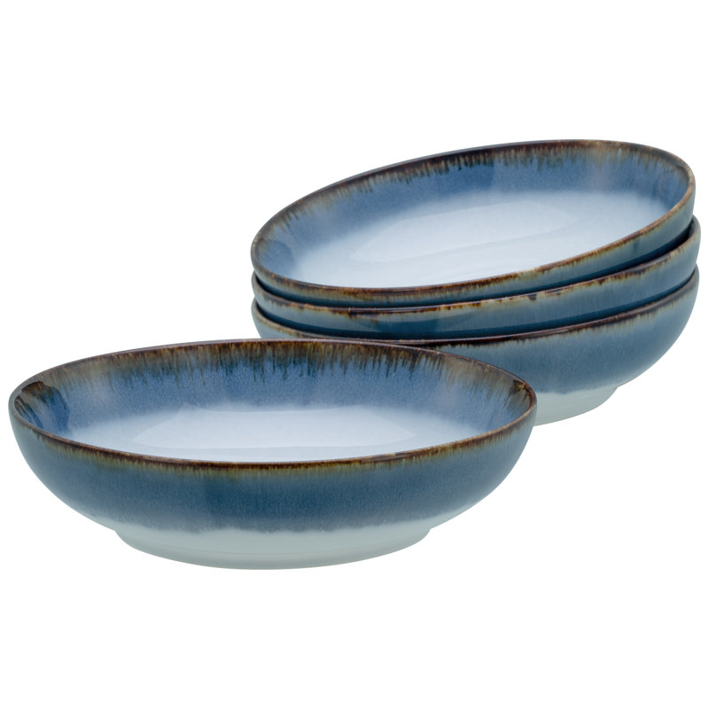 Cascade Bowls collection, 4 piece dinnerware set, poke bowl set made of stoneware, Blue/Cream