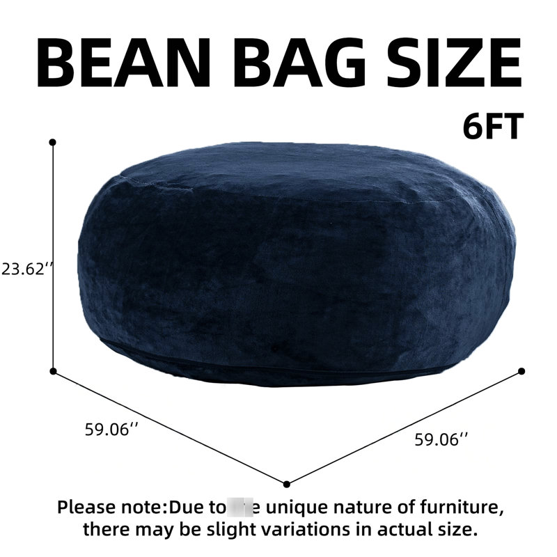 6Ft Bean Bag Chair, Memory Foam Filled, Soft And Comfortable, Removable Cover, For Small Spaces In Bedroom Living Room, Blue Adaptable To Body Shapes, - Relieving Support, Functioning As Guest Bed,