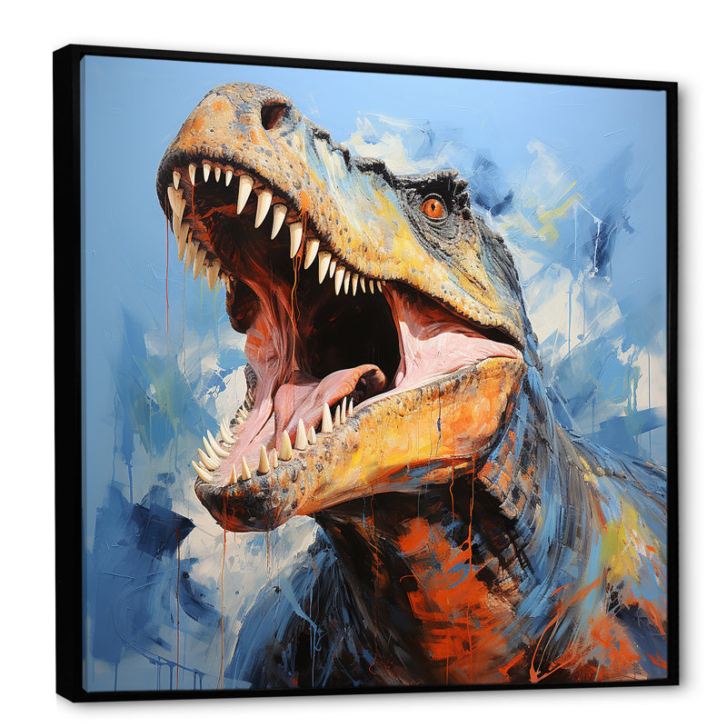 Chasseurs de dinosaures bleus - art de mur de dinosaure, Cadre flottant noir, H 36 po x l 36 po x P 1,5 po