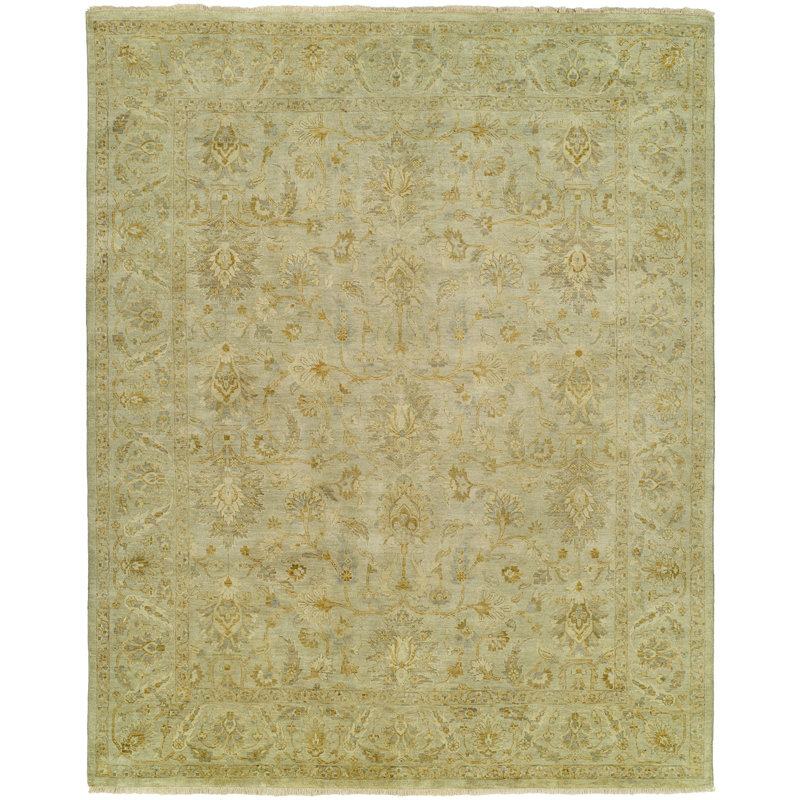 Tapis vert en laine noué à la main Sevon, Rectangle 2 pi x 3 pi