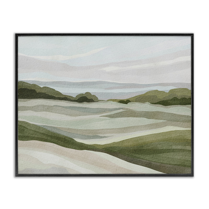 «Simple Rolling Green Hills», art de la giclée par Nikita Jariwala, H 24 po x l 30 po, Giclée encadrée noir minuit